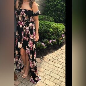 Windsor Black and Pink Floral Maxi Dress